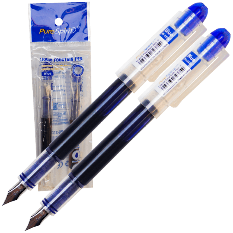 Set 2 stilouri de unica folosinta cu penita M, cerneala albastra si corp transparent, 13.5 CM